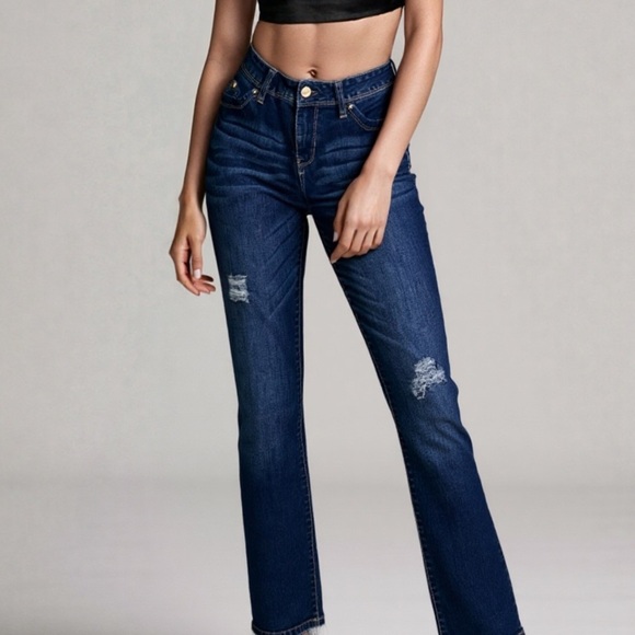 White House Black Market Denim - WHBM distressed dark wash “royalty for me” straight leg jean ❤️